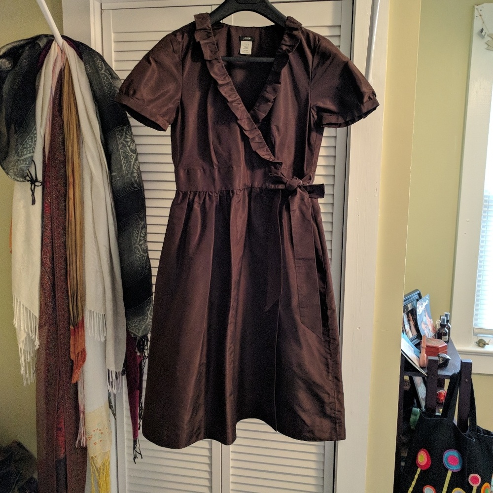 J. Crew silk dress ruffle, wrap & pockets